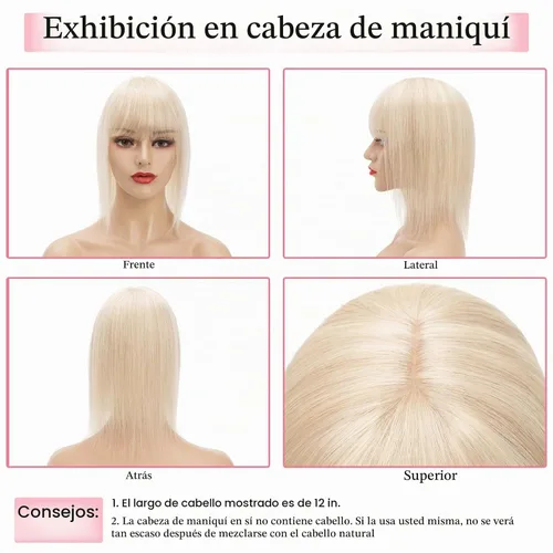 Vista 7 de SEGO Toppers de cabello humano 100% real, con flequillo de aire, base de seda 150% de densidad, topper con clip, 2.7 x 5.1 pulgadas, piezas
