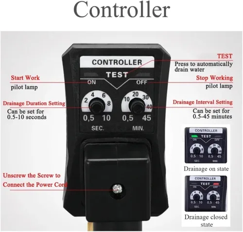 Vista 3 de G1/2 DN15 230V automático cronometrado agua electrónica válvula de drenaje cronometrada para la gestión del condensado del compresor de aire (230V)