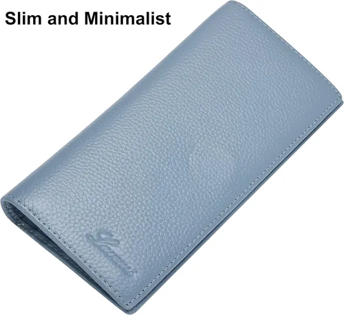 Vista 2 de Lavemi Carteras de cuero ultrafinas con bloqueo RFID para tarjetas de crédito plegables para mujeres