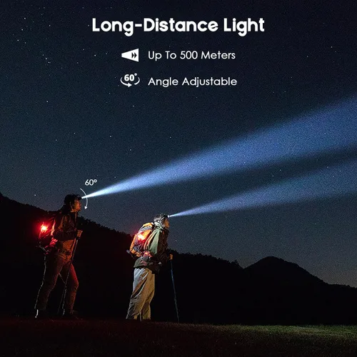 Vista 2 de Elmchee Paquete de 2 faros recargables de 2500 lúmenes, 5 LED brillantes, 7 modos de sensor de movimiento ajustable, linterna de cabeza impermeable