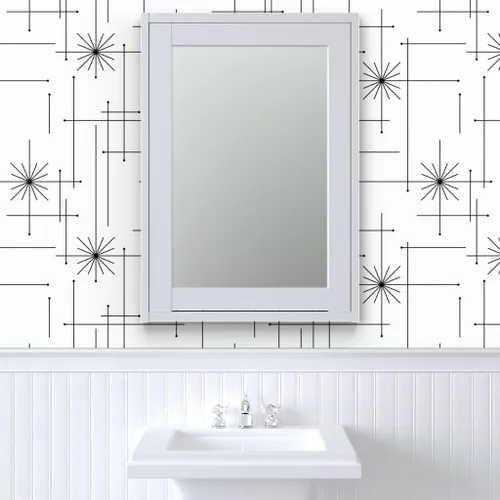 Vista 9 de Papel tapiz para despegar y pegar, diseño geométrico de mediados de siglo, moderno, negro, blanco, monocromático, minimalista, extraíble, por