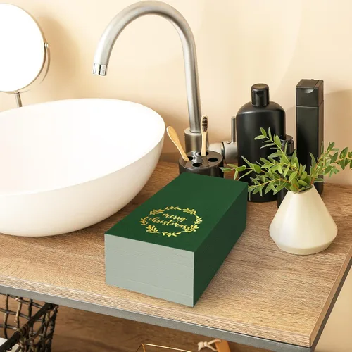 Vista 5 de Whaline Servilletas de Navidad para invitados con corona de papel de aluminio dorado, servilletas desechables de 3 capas, servilletas de baño