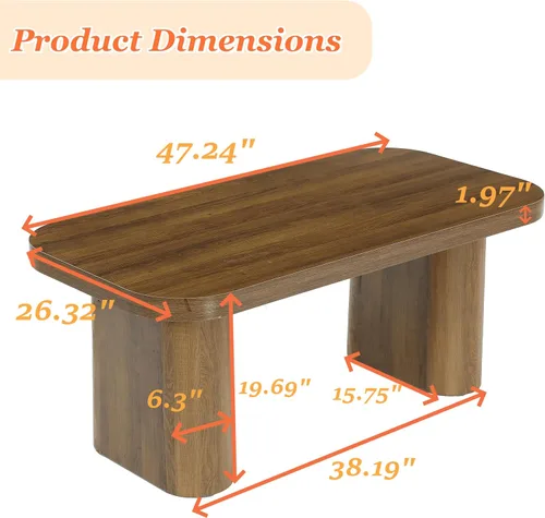 Vista 2 de Tribesigns Mesa auxiliar rectangular de 47 pulgadas, mesa central de decoración de granja con esquinas redondeadas y base resistente para sala