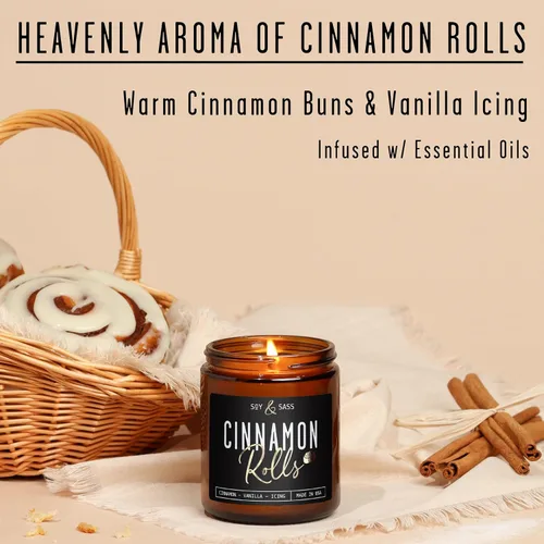 Vista 2 de Vela de canela, velas de otoño, velas de Navidad, vela de soja perfumada de otoño 'Cinnamon Rolls' para el hogar, tarro reutilizable de 9 onzas, 50