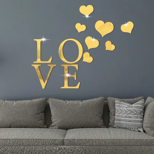 Vista 5 de Calcomanía de pared acrílica 3D, decoración mural en forma de corazón, decoración de pared de arte moderno extraíble para el hogar, sala de estar