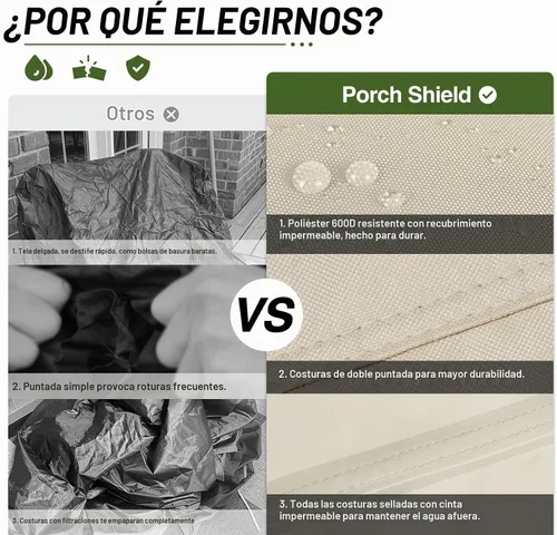 Vista 3 de Porch Shield Funda Impermeable para Sofá de Banco de Exterior – Funda para Sofá de Dos Plazas de Patio 56W x 31D x 33H pulgadas, Beige