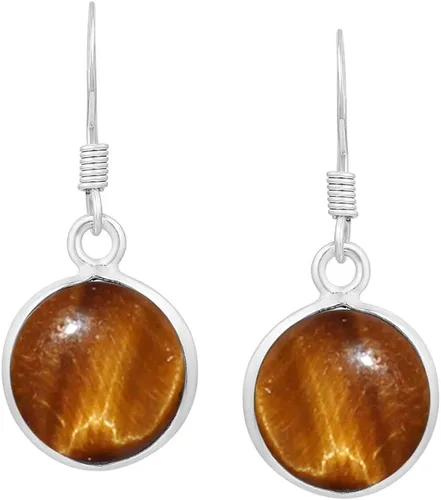 Vista 14 de Natural Gemstone Round Shape Silver Plated Dangle Earrings for Women Amatista