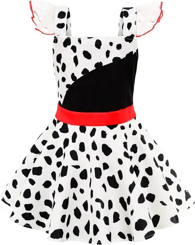 Vista 2 de Disfraz de Halloween de dálmata para niña, conjunto de vestido de lunares vintage para niñas