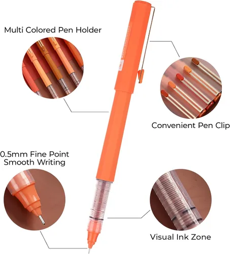Vista 2 de M&G 5 bolígrafos de tinta líquida de punta ultrafina de 0.020 in, tinta negra, de secado rápido, con soporte para bolígrafo caramelo, escritura