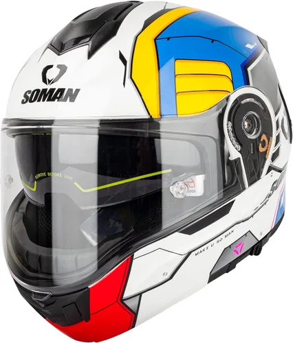 Vista 12 de Casco modular de motocicleta abatible de doble visera para hombre, aprobado por puntos 965