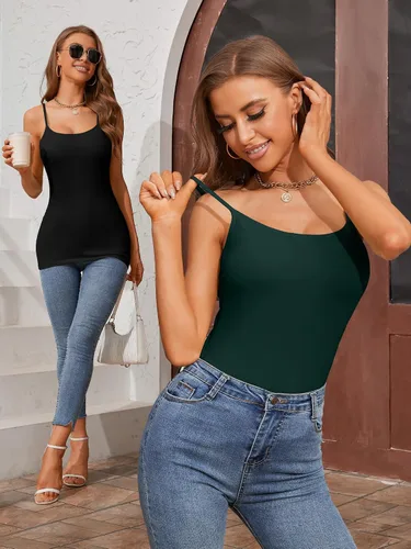 Vista 75 de Camisa Attraco de algodón, con tirantes estilo espagueti, con brasier incorporado, 2 paquetes, para mujer