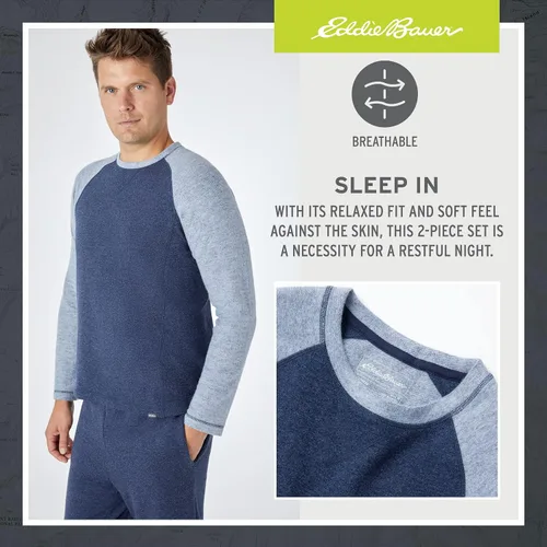 Vista 3 de Eddie Bauer Conjunto de pijama para hombre cómodo conjunto de camisa raglán y pantalones