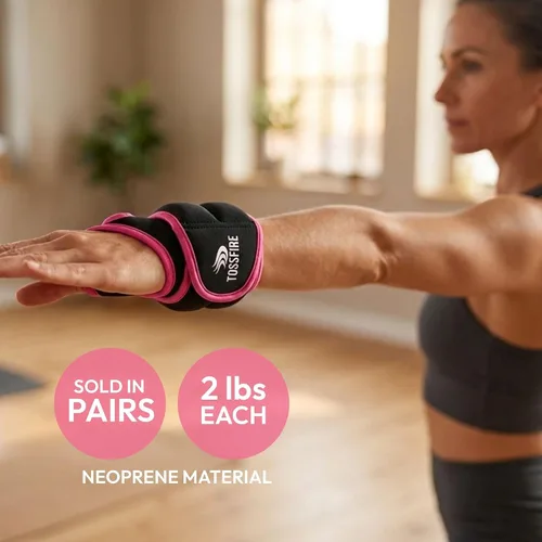 Vista 3 de Comfecto Wrist Weights with Thumb Loops Lock, 1lb*2 2lbs*2 for Running, Strength Training, Walking, Exercises, Gym, Cardio, Men, Women Rosa