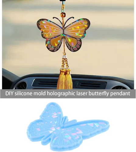 Vista 2 de 3 moldes holográficos de mariposa de resina holográfica, moldes de resina epoxi, accesorios para hacer dijes, joyas, manualidades, color azul