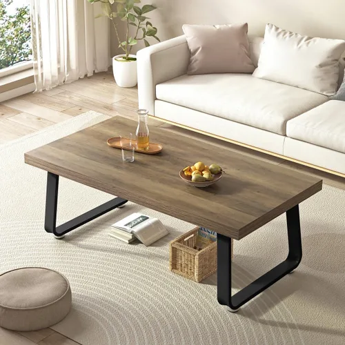 Vista 15 de HSH Mesa de café negra moderna, mesa de centro de madera rústica y metal, mesas de café sencillas de estilo granja para sala de estar, mesa de té