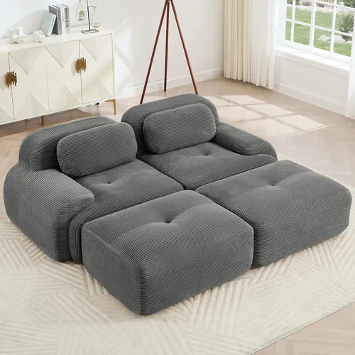 Vista 55 de Juego de sofás seccionales sin hueso de 117 pulgadas para sala de estar, modular en forma de L y sofá de 3 plazas con asiento profundo, almohadas