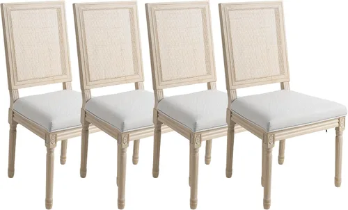 Vista 30 de Kmax Sillas de comedor estilo granja, patas de madera marrón, elegantes sillas de cocina copetudas, sillas de dormitorio francesas desgastadas