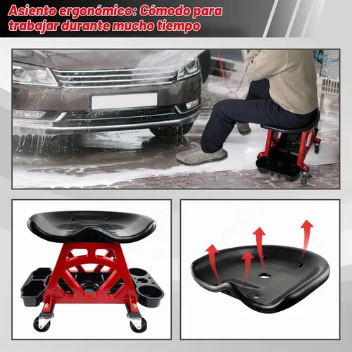 Vista 6 de ROBLOCK Silla Taburete Mecánico Duradero con Ruedas, Asiento Rodante de Servicio Pesado para Taller de Garaje, Creeper para Detallado de Autos