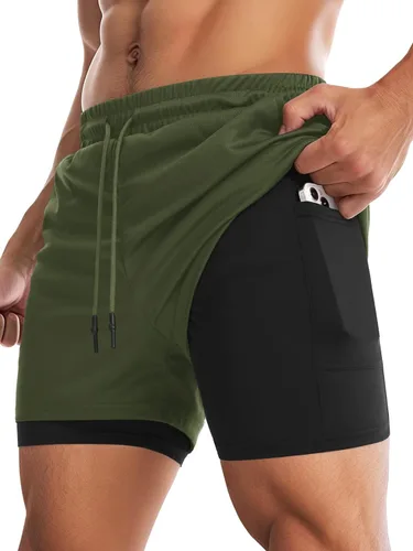 Vista 20 de Aolesy Pantalones cortos de gimnasio para hombre con forro de 5, 7, 9 pulgadas, ligeros, pantalones cortos de malla para entrenamiento, atléticos