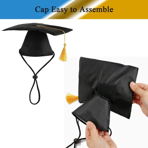 Vista 4 de Gorra y bata para perro, gorras de graduación para mascotas con cuello de corbata, accesorios de disfraz para perros y gatos