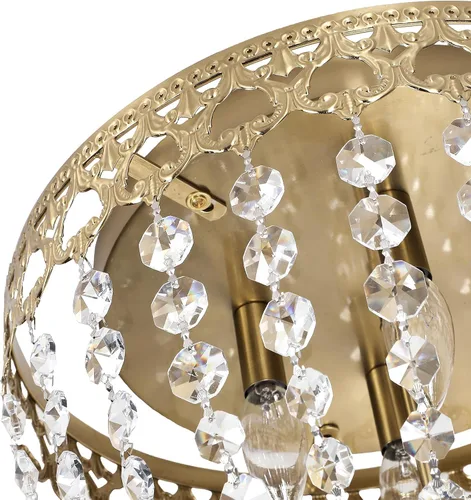 Vista 9 de Maxax Lámpara de techo de latón de cristal de 15 pulgadas, candelabro empotrado vintage de granja de 4 luces, lámpara de techo de imperio francés