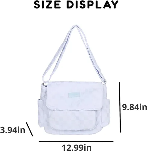 Vista 7 de Bolso bandolera clásico a cuadros para mujer, bolso cruzado vintage de lona, bolso kawaii, artículos esenciales de viaje