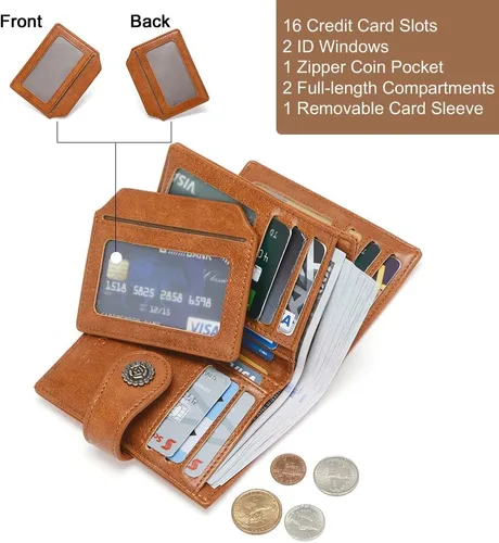 Vista 4 de CLUCI Cartera RFID triple pequeña para mujer, 1 Cera de aceite marrón
