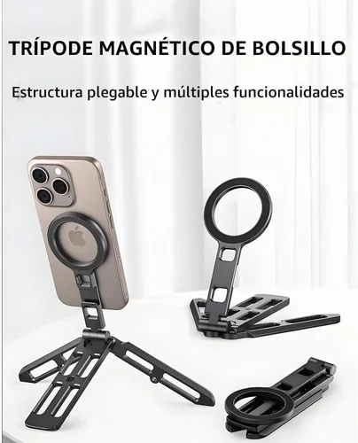 Vista 6 de Trípode magnético para iPhone 16/15/14/13/12 Plus Pro Max, trípode de aluminio mini Magsafes para iPhone y Magsafes, diseño de doble cara, tornillo