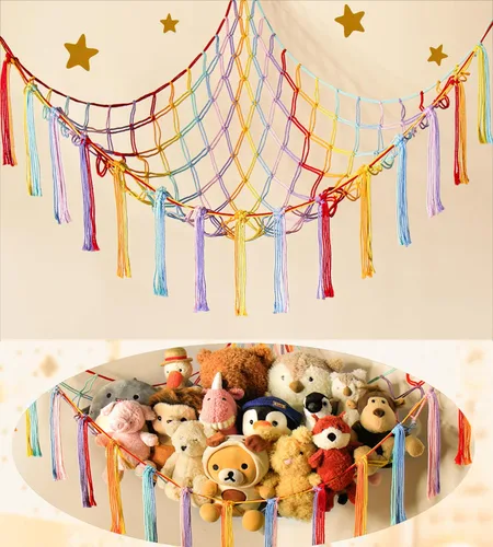 Vista 16 de mirolam Hamaca de Almacenamiento para Animales de Peluche Red de Hamaca Grande para Juguetes de Animales de Peluche Esquina - Azul Peluche Puntada