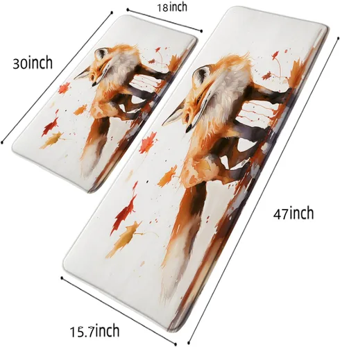 Vista 2 de Alfombras de cocina de zorro animales del bosque de otoño arce dibujado a mano garabatos estilo pintura al óleo alfombras de baño alfombras de baño