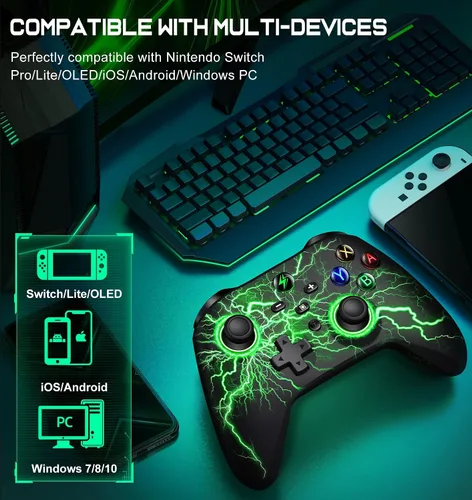 Vista 4 de EXTREMECOOL Controladores de interruptor, controlador inalámbrico Switch Pro con LED de respiración RGB, macro, turbovibracióncontrol de movimiento