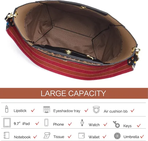 Vista 17 de BROMEN Bolsa Hobo para mujer, diseñada con cuero vegano, de hombro, bandolera