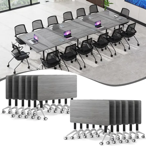 Vista 18 de Mesa de sala de conferencias, mesa de conferencias de 55.1 pulgadas con ruedas, moderna mesa de entrenamiento de conferencias de color madera Nuez