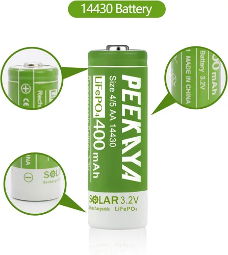 Vista 5 de Paquete de 4 baterías recargables 14430 LifePo4 3.2V 400mAh para luz solar de jardín exterior (1.7 pulgadas), ecológica y segura