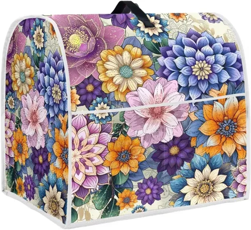 Vista 19 de UNICEU Protector de cubierta de batidora de soporte de cocina con estampado retro de mariposa de girasol, con mango superior, cubierta de polvo