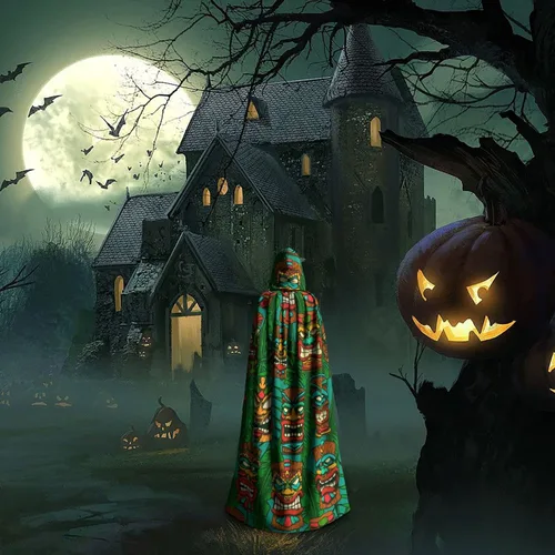 Vista 7 de Tiki Idols and Palm Leaves Halloween Mago Witch Sudadera con capucha capa de Navidad cosplay para adultos