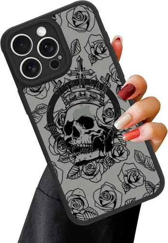 Vista 76 de OOK Funda magnética para iPhone 13 Pro Max [compatible con MagSafe] Funda delgada translúcida mate con flor silvestre negra, protección para lente