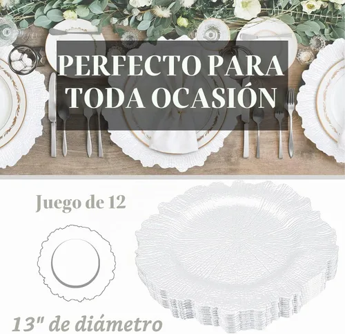 Vista 3 de MAONAME Platos cargadores blancos de 13", Platos base redondos de arrecife para platos de cena, Platos cargadores de plástico para decoración