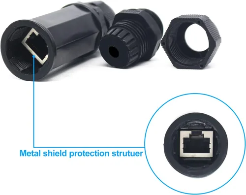 Vista 2 de Caja de cable Ethernet blindada impermeable RJ45, hembra a hembra, montaje en panel, 8P8C, CAT 6, CAT 5, CAT 5E, M22 IP67 Ethernet LAN, acoplador