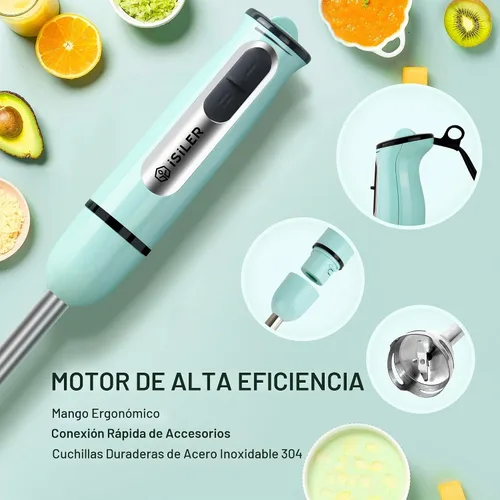 Vista 2 de ISILER - Batidora de mano de inmersión, 5 en 1, 500 W, multiusos, con picador de alimentos de 29.1 fl oz, recipiente de 21.1 fl oz, espumador