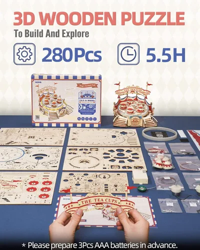 Vista 6 de ROKR Rompecabezas de madera 3D para adultos, kits de caja de música de madera LED, kits de modelos de madera para construir, rompecabezas 3D