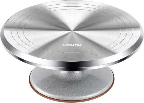 Vista 10 de Ohuhu Tocadiscos para tartas, aluminio de 12 pulgadas, kit de decoración de tartas, suministros giratorios, soporte giratorio con 2 espátulas