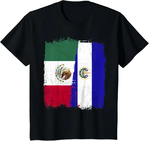 Vista 43 de Camiseta con la bandera mexicana de El Salvador con la mitad de la bandera mexicana de El Salvador