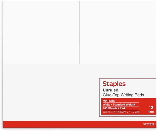 Vista 4 de STAPLES Bloc de notas Glue‑Top, 3" x 5", sin rayas, blanco, 50 hojas/bloc