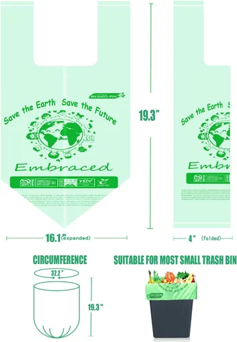 Vista 2 de BEIDOU-PAC Bolsas de basura compostables certificadas de 1.6 galones con asa, 125 bolsas de basura pequeñas de compost para cocina, bolsas de basura