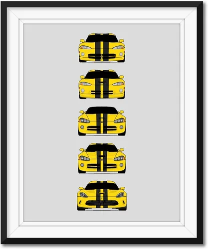 Vista 3 de Custom Car Posters Póster hecho a mano compatible con Dodge Viper Generations e impresión de Viper R/T GTS SRT10, color rojo con rayas blancas, 3.