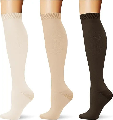 Vista 44 de (3 pares) Calcetines de compresión 20-30 mmHg, calcetines largos hasta la rodilla para mujeres y hombres, soporte atlético, para viajes y uso diario