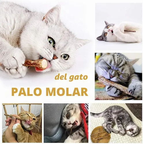 Vista 4 de WoLover 10 palitos de Matatabi, juguetes masticables Silvervine para gatos Palitos de hierba gatera natural, limpieza de dientes molar masticar