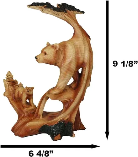 Vista 3 de Ebros Gift Naturaleza Rústica Vida Silvestre Oso Negro con Cachorro Roaming Los Bosques de Pinos Paisaje Tallado de Madera Sintética Figura Recorte