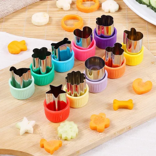 Vista 6 de 12 piezas Mini cortadores de galletas cortador de verduras formas conjuntos de sellos de frutas molde
